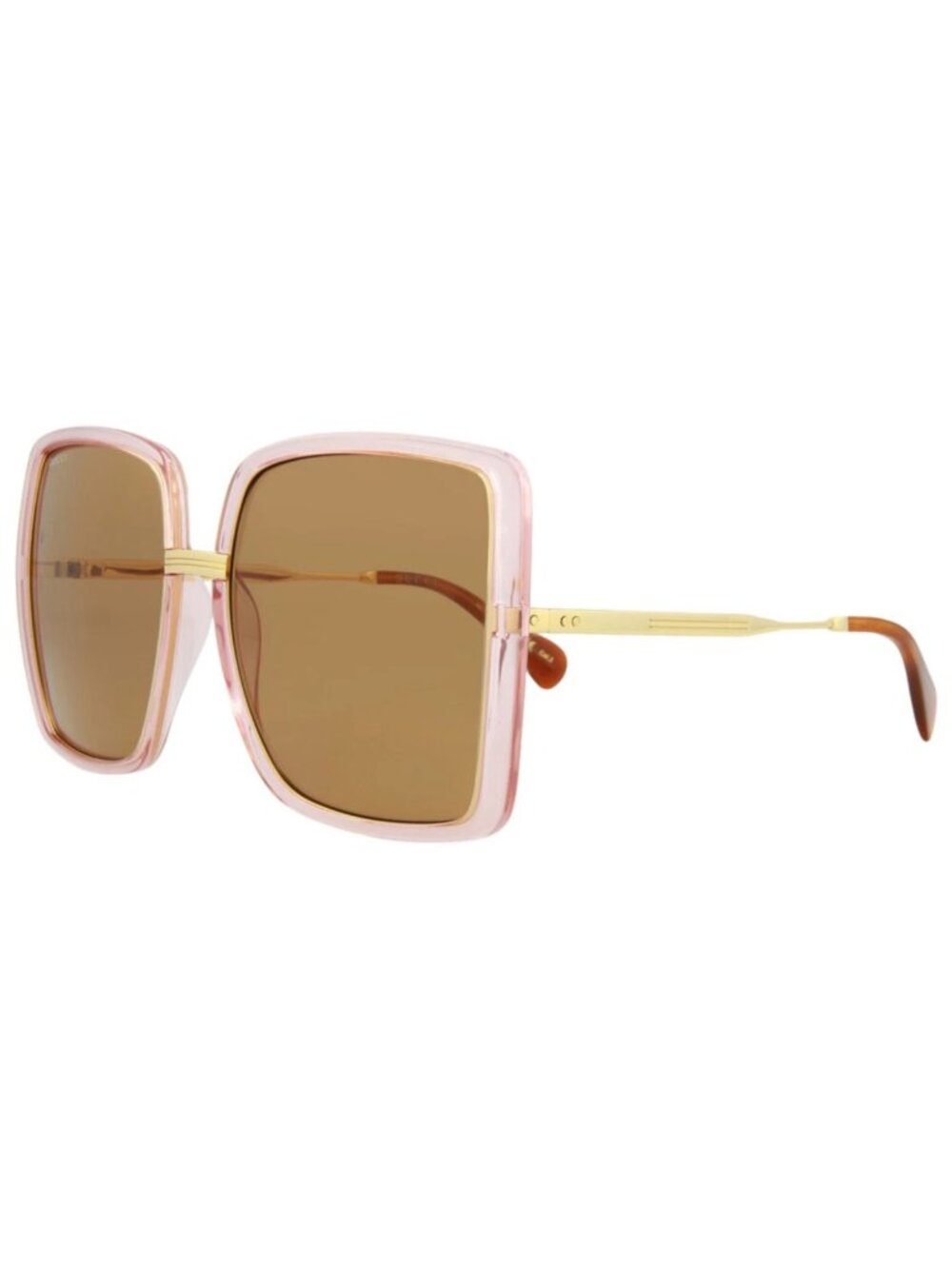 New Gucci Women's Sunglasses Square Rectangle Metal Frame Pink Gold Brown